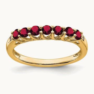 Created Ruby and Lab-Grown Diamond 7-stone Ring — 14K Yellow Gold
