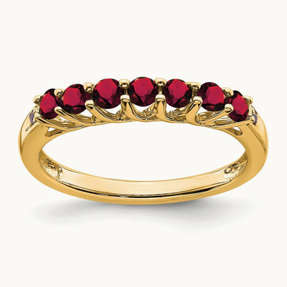 Created Ruby and Lab-Grown Diamond 7-stone Ring — 14K Yellow Gold