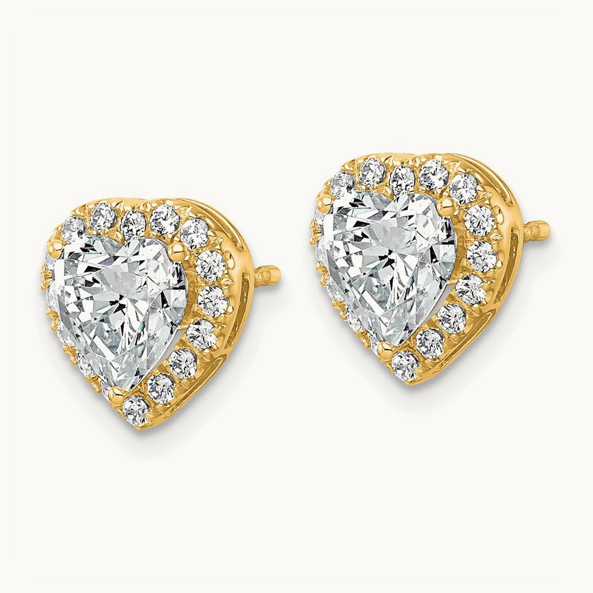 Heart Halo Post Earrings, 0.50-7.25 ct tw Lab-Grown Diamond — 2 3/8 ct, VS (Best), 14K Yellow Gold