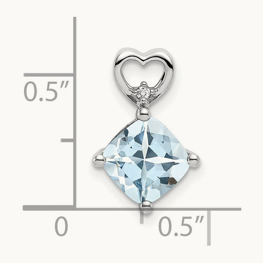 Aquamarine and Diamond Heart Chain Slide, 14K White Gold
