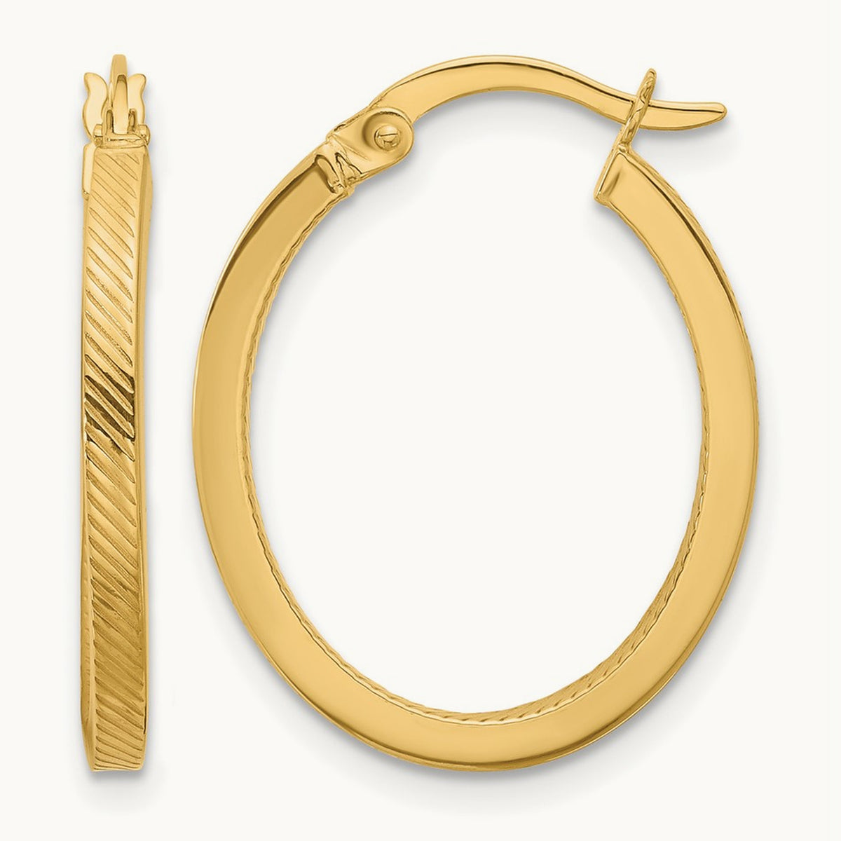 Polished and Textured Oval Hoop Earrings — Leslie's — 25mm