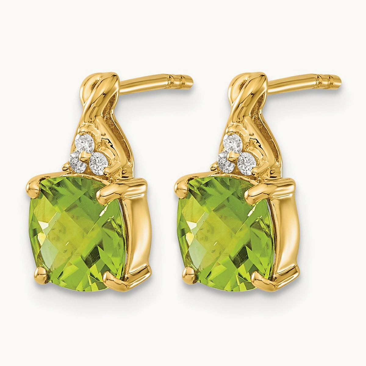 Checkerboard Peridot and Diamond Earrings, 14K