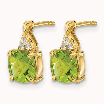 Checkerboard Peridot and Diamond Earrings, 14K