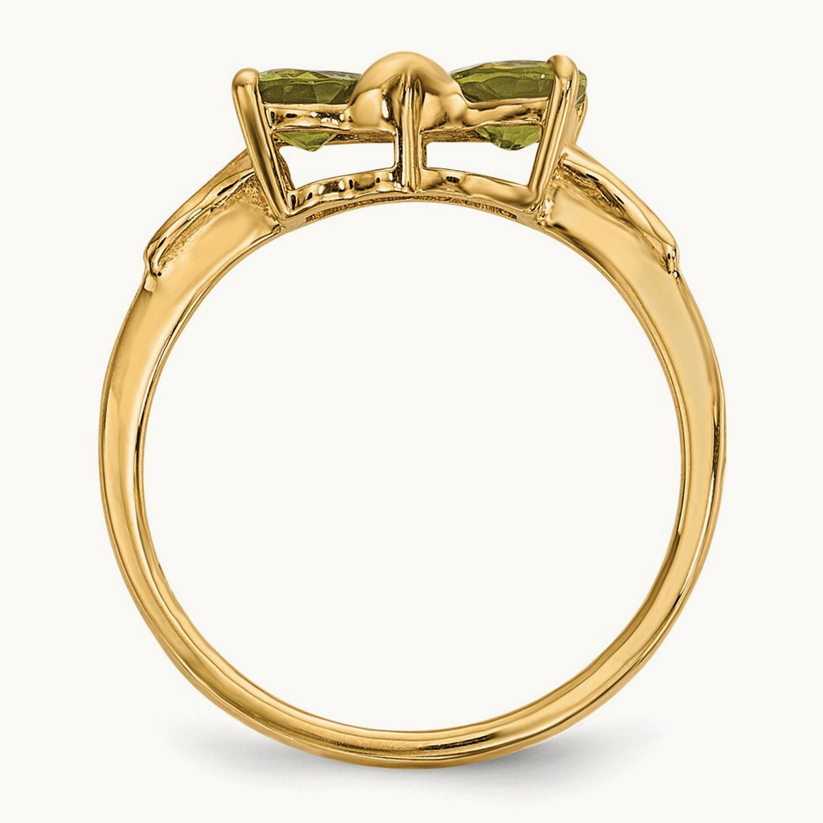 Polished Peridot Bow Ring, 14K Gold
