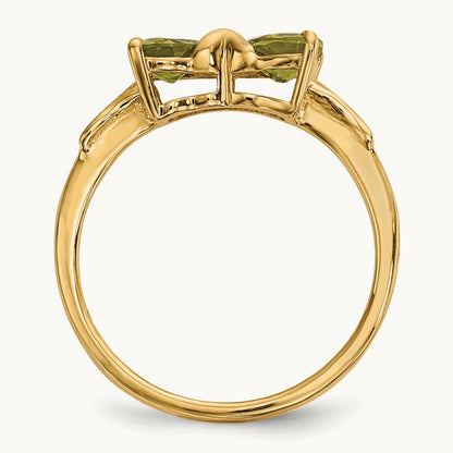 Polished Peridot Bow Ring, 14K Gold