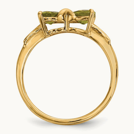 Polished Peridot Bow Ring, 14K Gold
