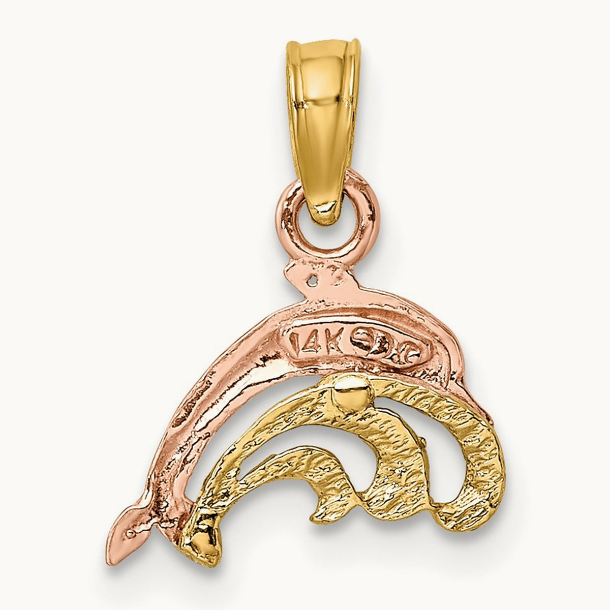 W/White Rhodium Dolphin and Wave Charm, 14K Two-tone