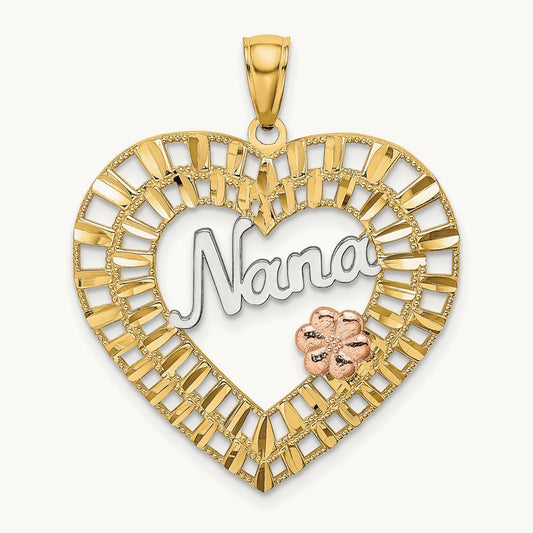 w/White Rhodium NANA Heart w/Flowers Charm, 14K Two-tone