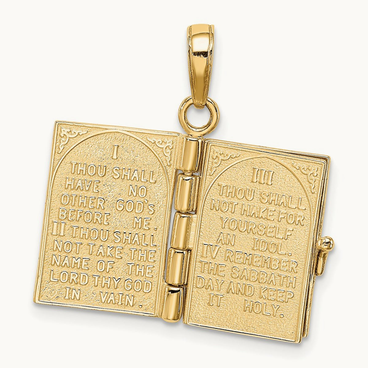 3D Ten Commandments Bible Pendant, 14K