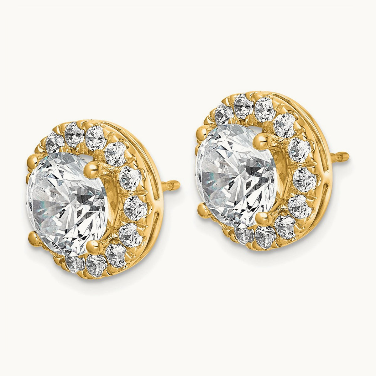 Round Halo Post Earrings, 0.50-7.50 ct tw Lab-Grown Diamond — 6 1/4 ct, 14K Yellow Gold