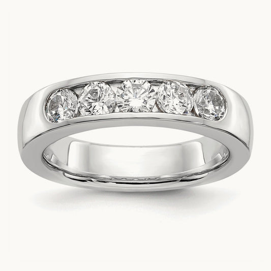5-Stone Diamond Channel Band, 14K White Gold