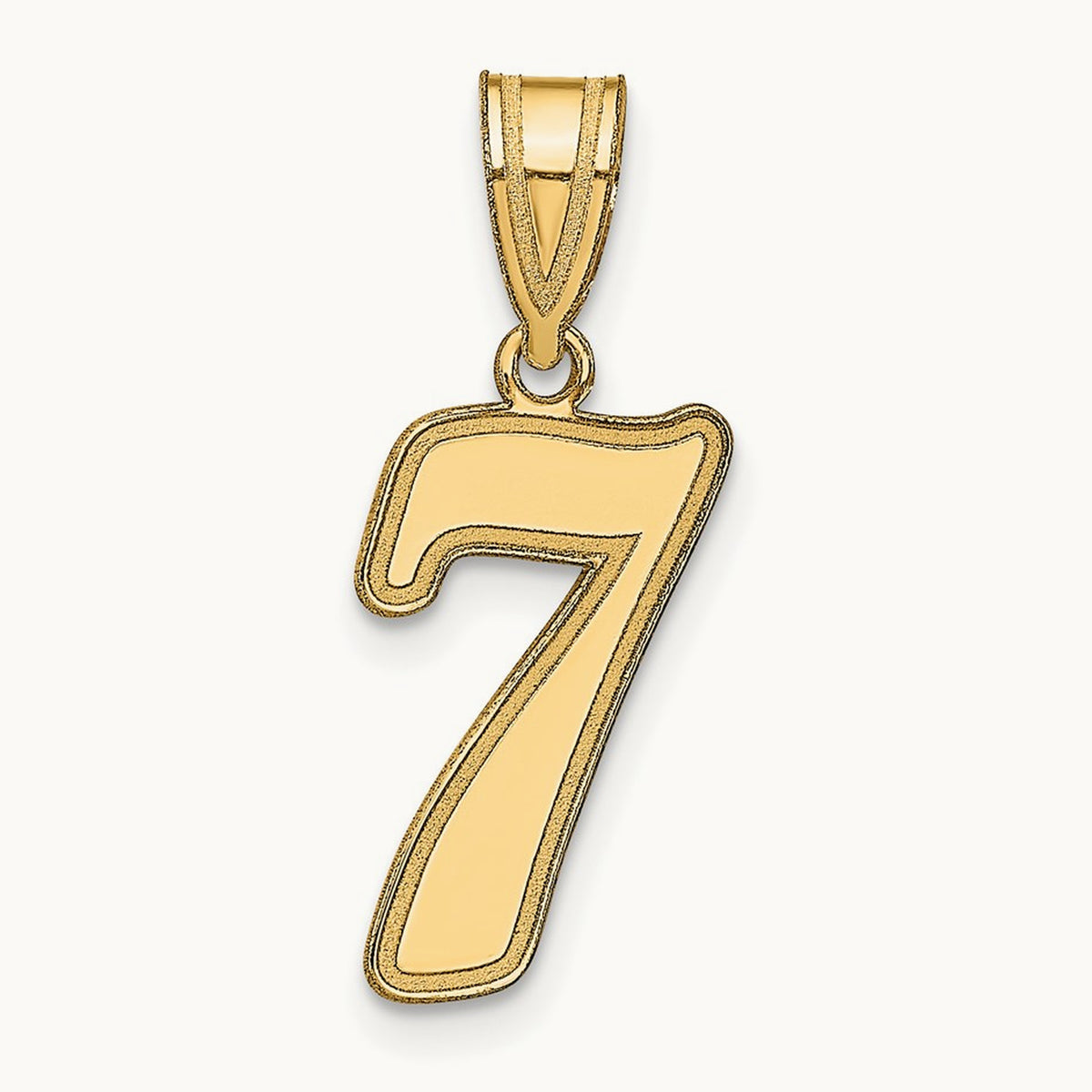 Brushed Border Script Number 7 Pendant, 14K