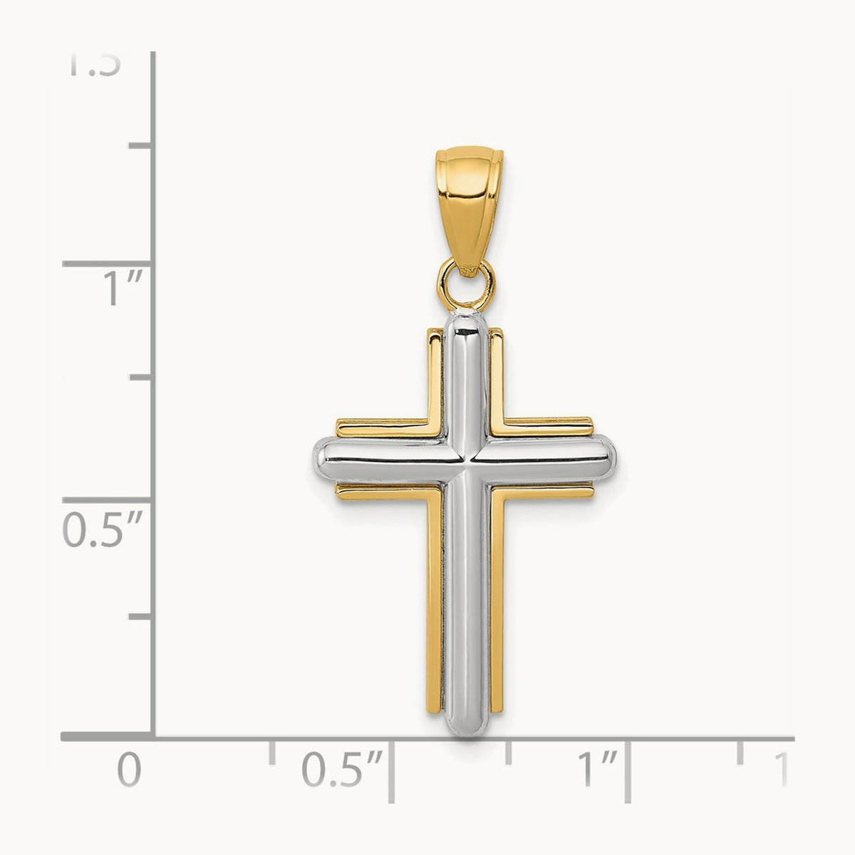 2-D Beveled Stick Cross Charm in 14K Two-Tone Gold