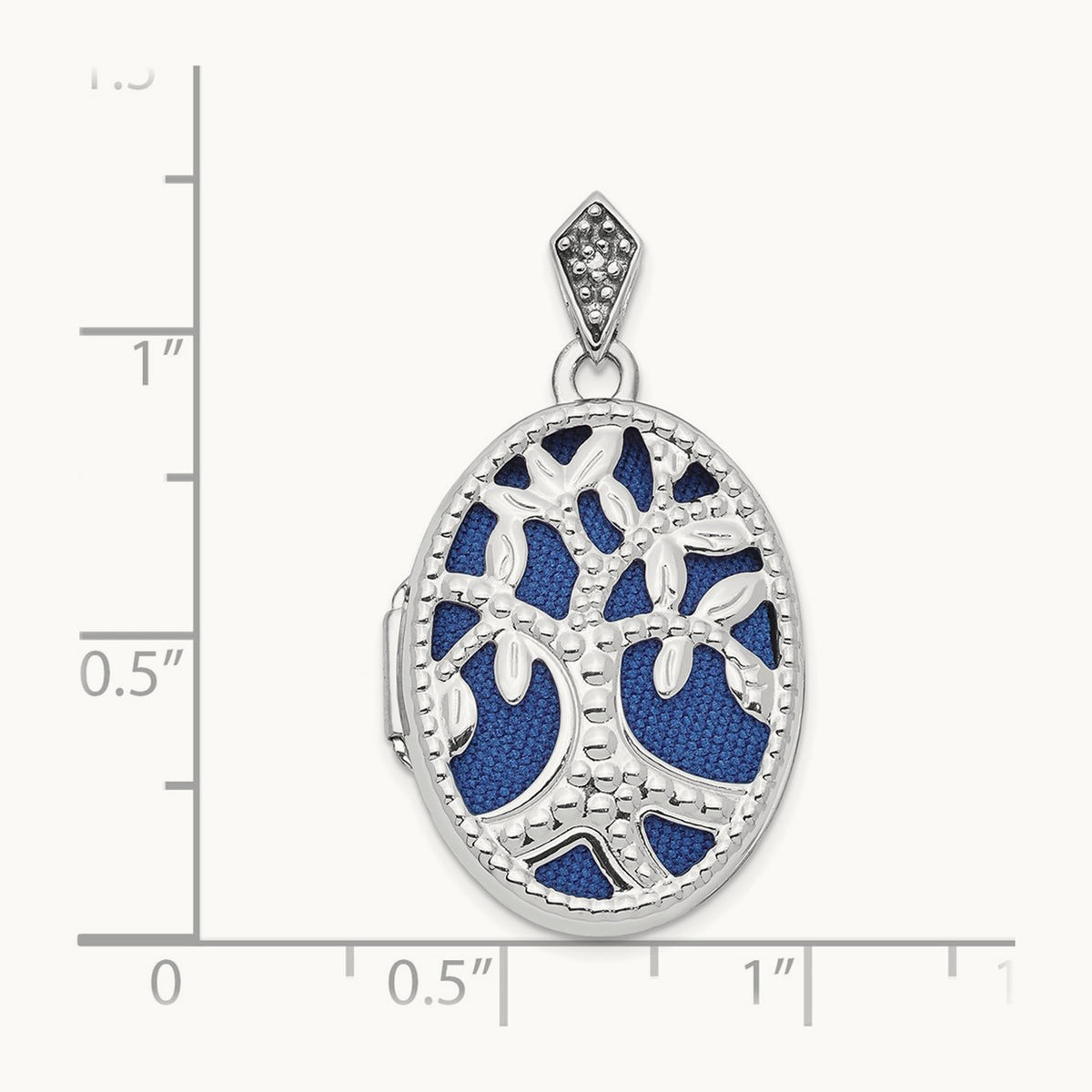 Diamond Tree Blue Fabric Locket Pendant, 23mm, 14K White Gold