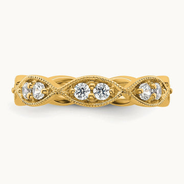 Polished Vintage Pave Diamond Eternity Band, 14K Gold — 14K Yellow Gold