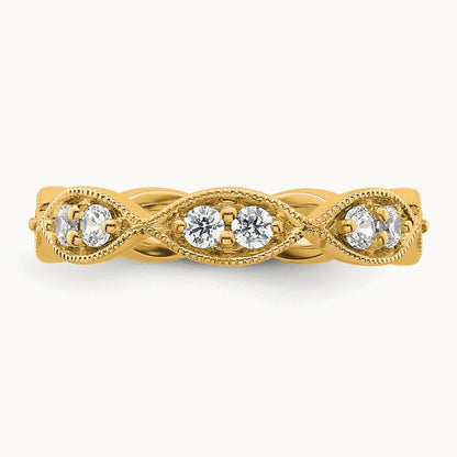 Polished Vintage Pave Diamond Eternity Band, 14K Gold — 14K Yellow Gold