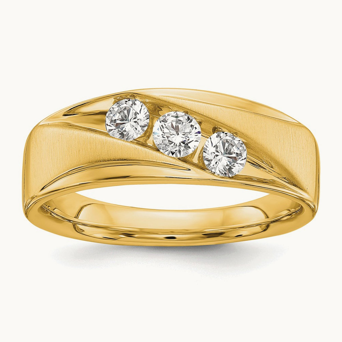 White Gold 3 Stone Men's Ring, 0.50 ct tw Lab-Grown Diamond — 14K Yellow Gold