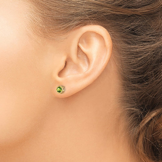 Bezel Peridot Stud Earrings — 14K Yellow Gold
