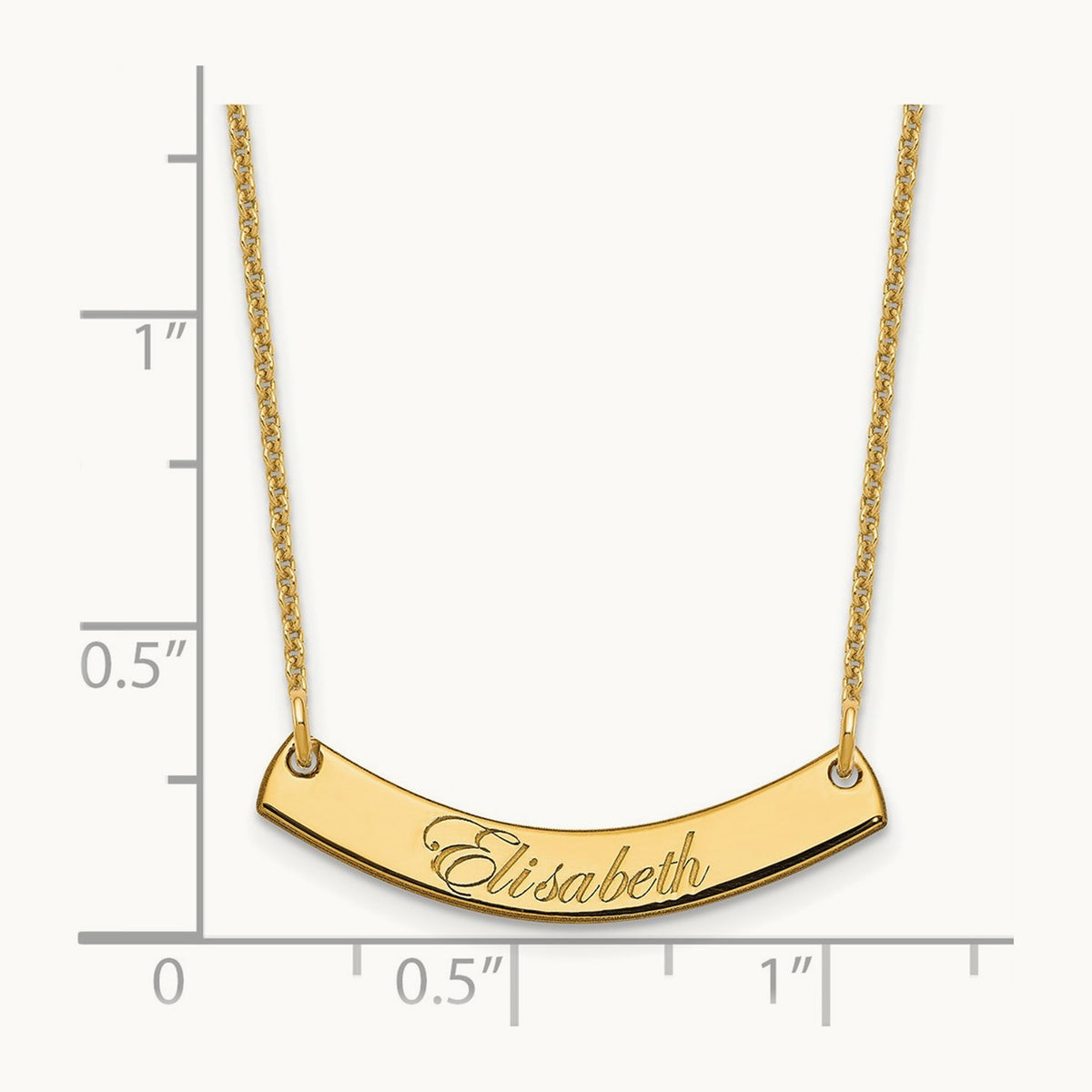 Small EDWARDIAN SCRIPT Curved Bar Necklace, 14K Yellow Gold