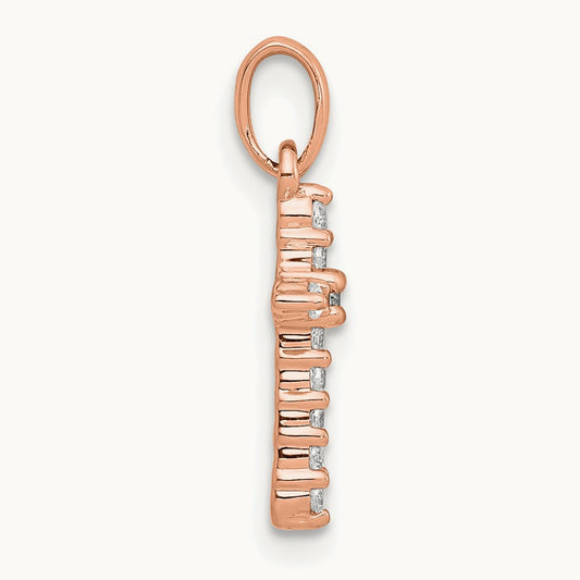 Polished Diamond Cross Pendant — 14K Rose Gold