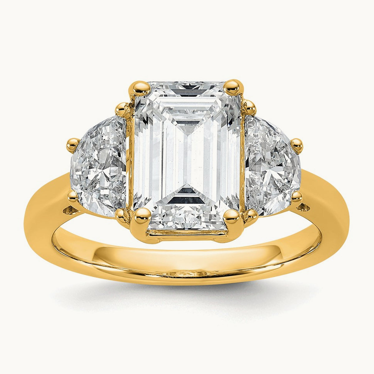Semi-Mount Emerald & 1/2 Moon 3 Stone Engagement Ring, 0.25-1.00 ct tw Lab-Grown Diamond — 1 ct, 14K Yellow Gold