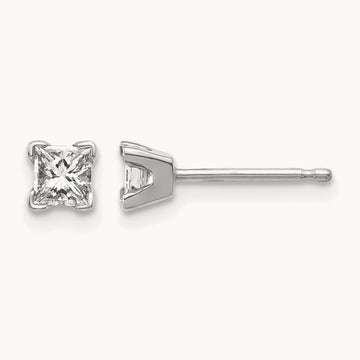 AA Quality Complete Princess Cut Diamond Earrings, 14K White Gold