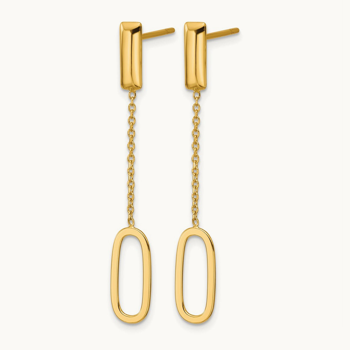 Polished Elongated Oval and Bar Post Dangle Earrings, 14K — Leslie's