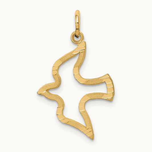 Satin and Diamond-Cut Dove Charm, 14K