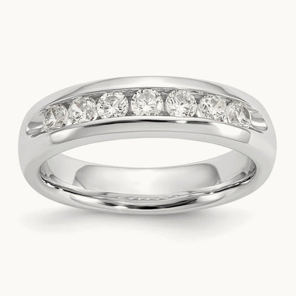 7-Stone Diamond Channel Band, 14K White Gold