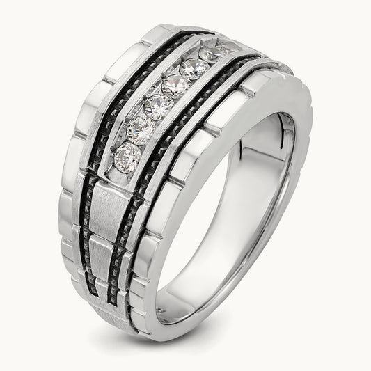 w/ Black RH IBGoodman Men's Satin & Textured 7-Stone Dia Ring, 14K White Gold