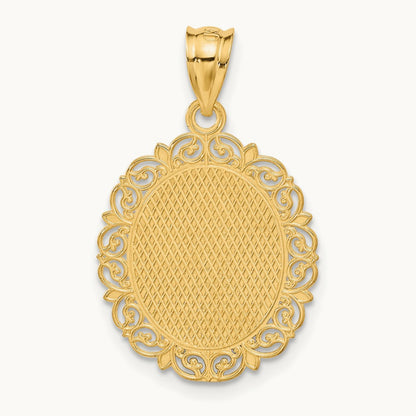 Solid Satin Polished Aries Zodiac Oval Pendant, 14K