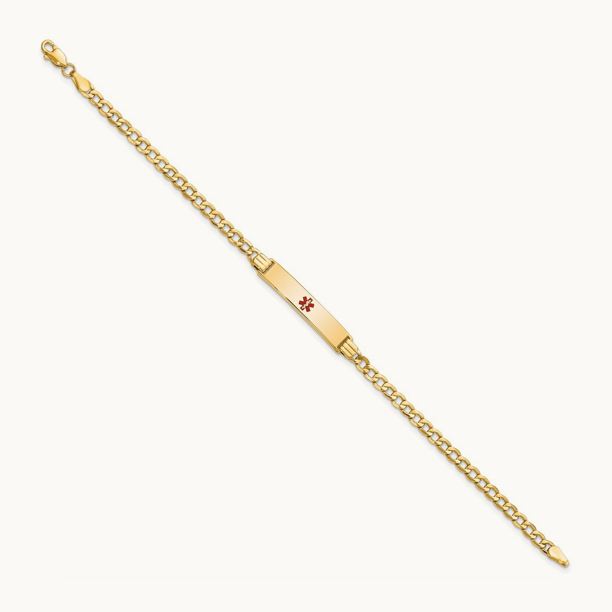 Semi-solid Medical Polished Red Enamel Cuban ID Bracelet, 14K