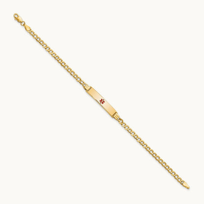 Semi-solid Medical Polished Red Enamel Cuban ID Bracelet, 14K