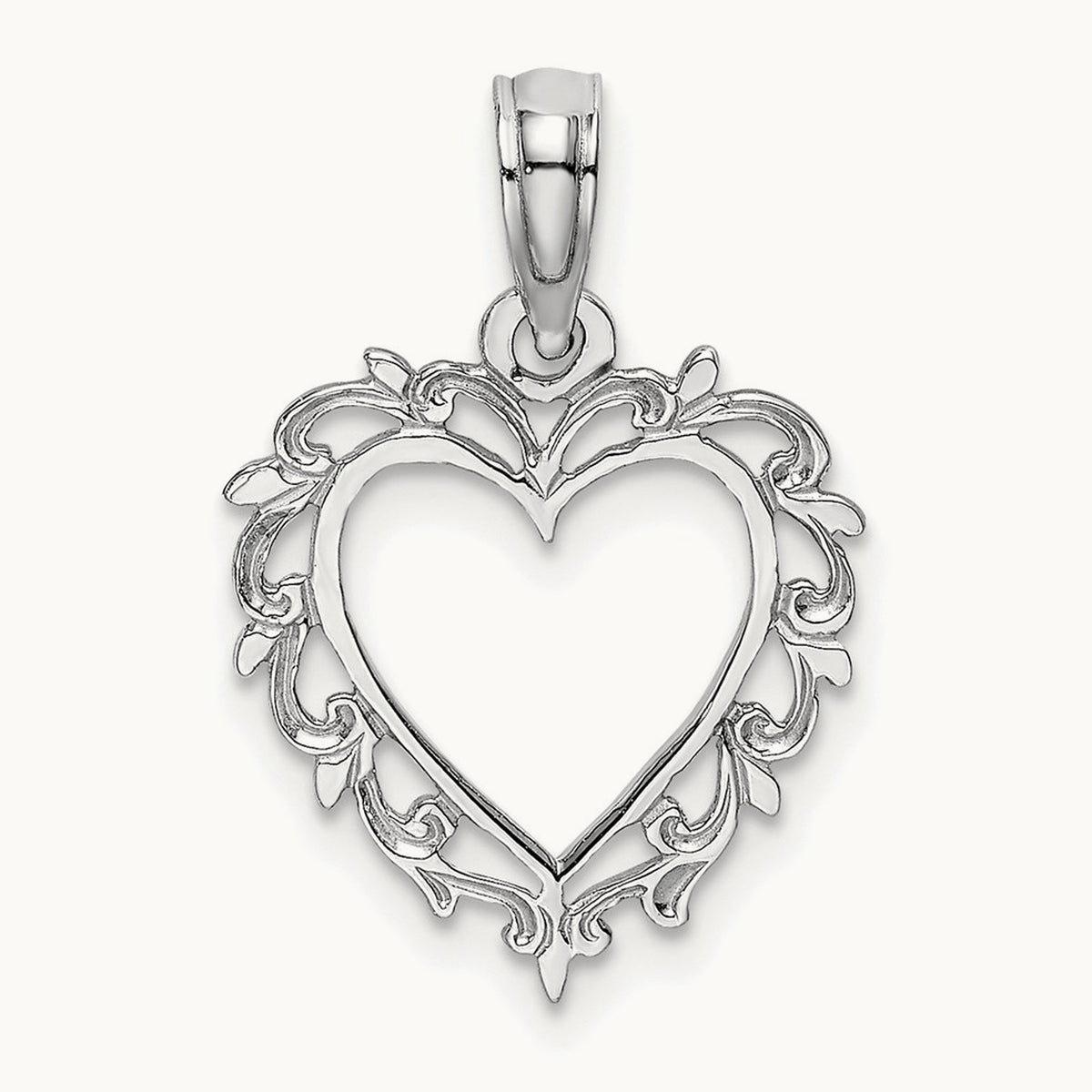 Heart with Lace Trim Charm — 14K White Gold, 18.3mm