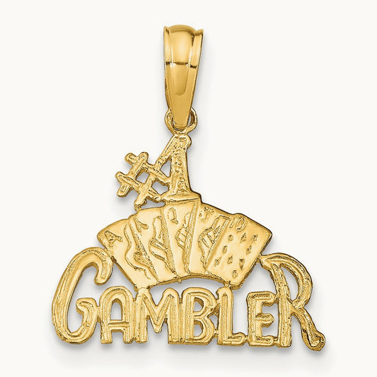 GAMBLER w/Cards Pendant, 14K