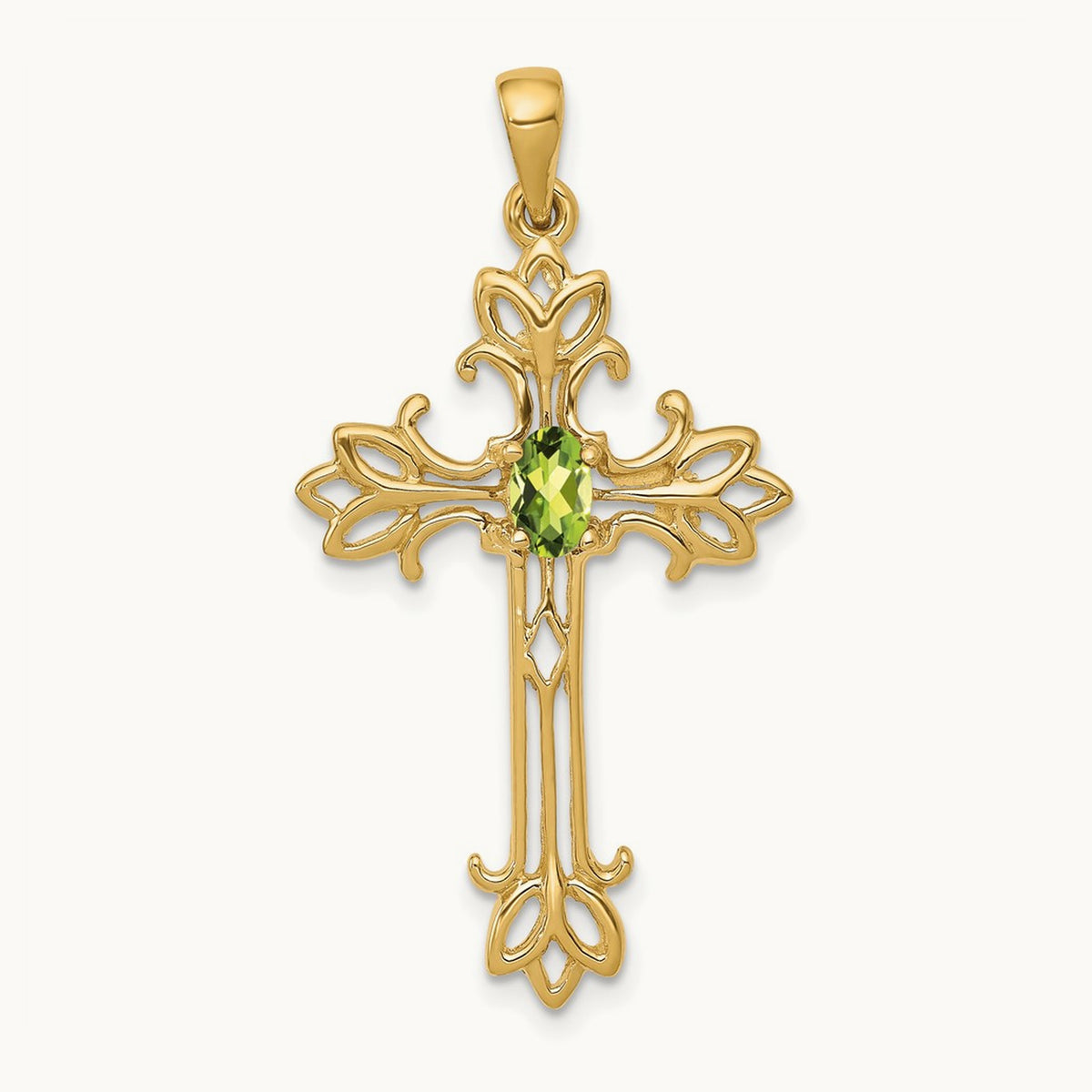 5x3mm Oval Peridot cross pendant, 14K