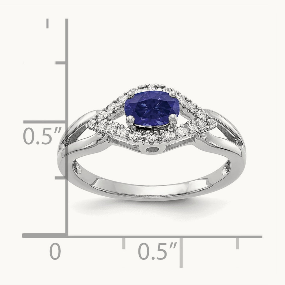 Created Blue Sapphire Ring, 0.10 ct tw Lab-Grown Diamond — 14K White Gold
