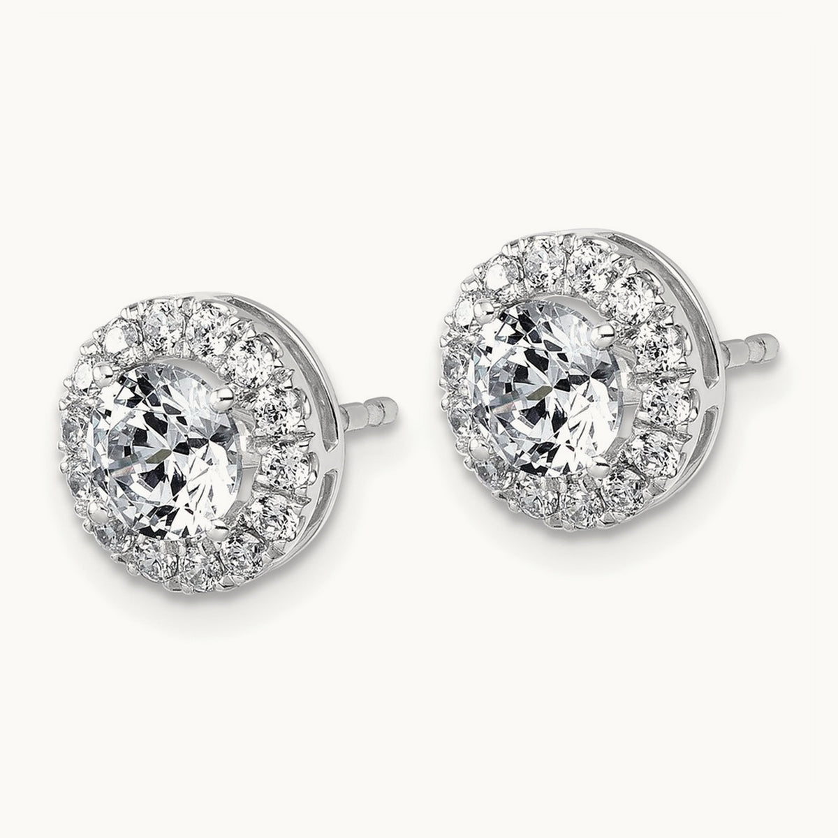 Round Halo Post Earrings, 0.50-7.50 ct tw Lab-Grown Diamond — 1 7/8 ct, 14K White Gold