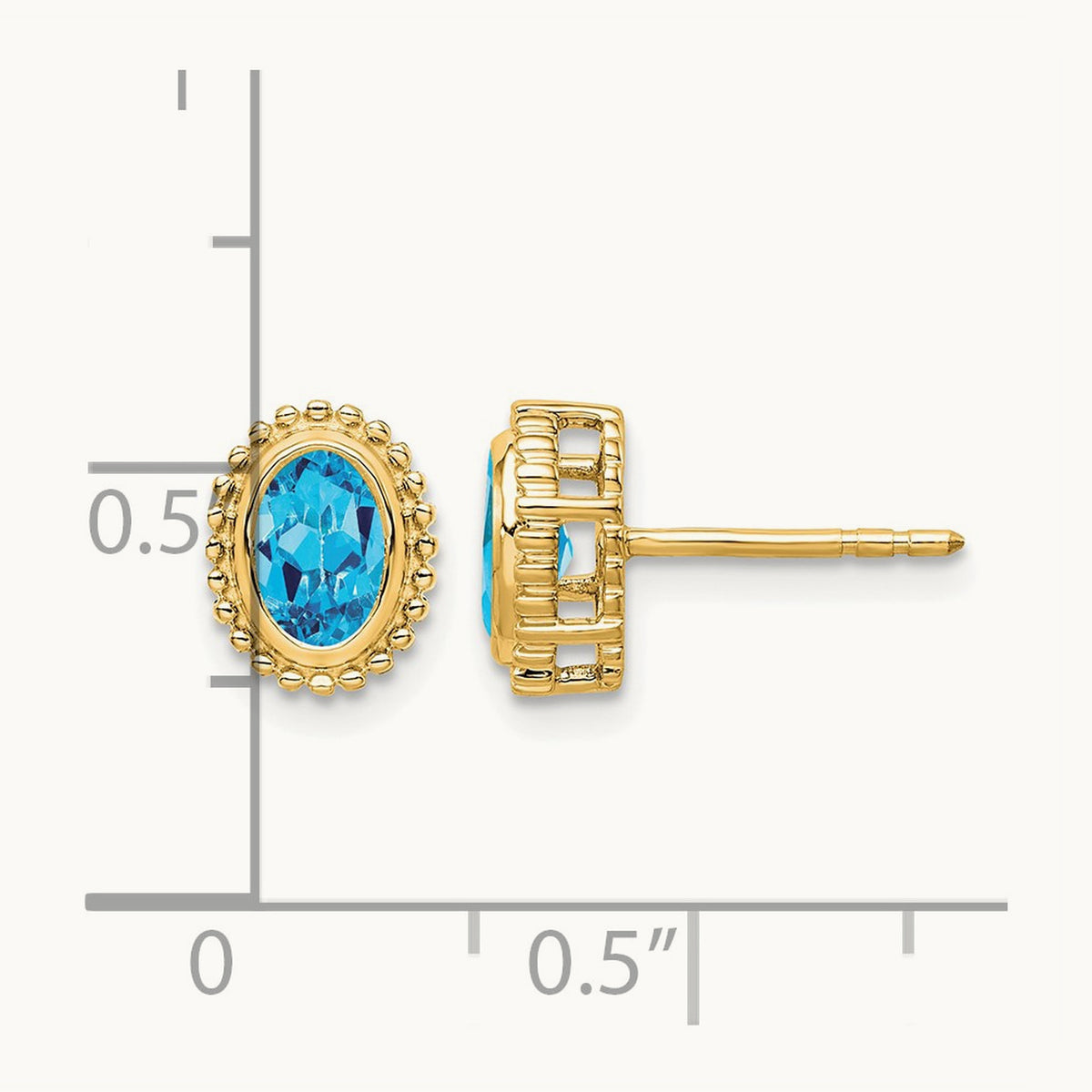 Oval Blue Topaz Post Earrings — 14K Yellow Gold