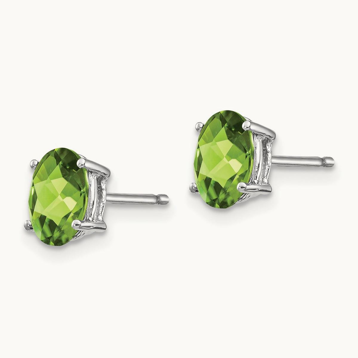 7x5mm Oval Peridot Earrings, 14K White Gold