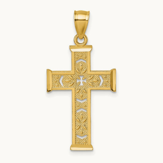Polished Diamond-cut Textured Fancy Cross Pendant — photo set