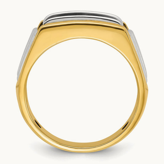 14ktt IBGoodman Men's Polished and Grooved 3-Stone Diamond Ring