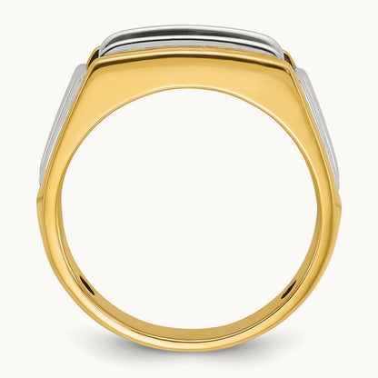 14ktt IBGoodman Men's Polished and Grooved 3-Stone Diamond Ring