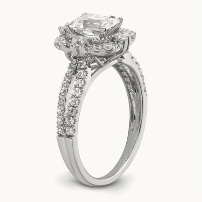 Vintage 1ct Emerald Halo Dia Semi-Mount Ring, 14K White Gold
