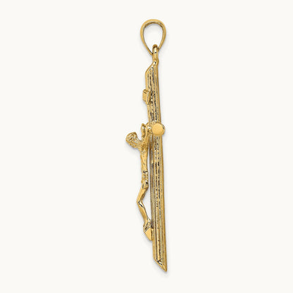 Textured Crucifix Charm — 14K Yellow Gold, 47mm