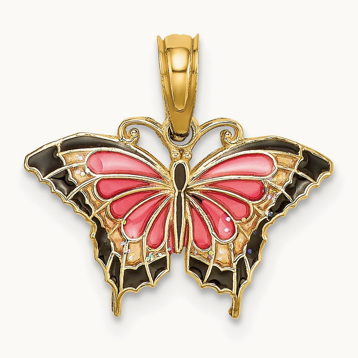 Small Enameled Pink Butterfly, 14K