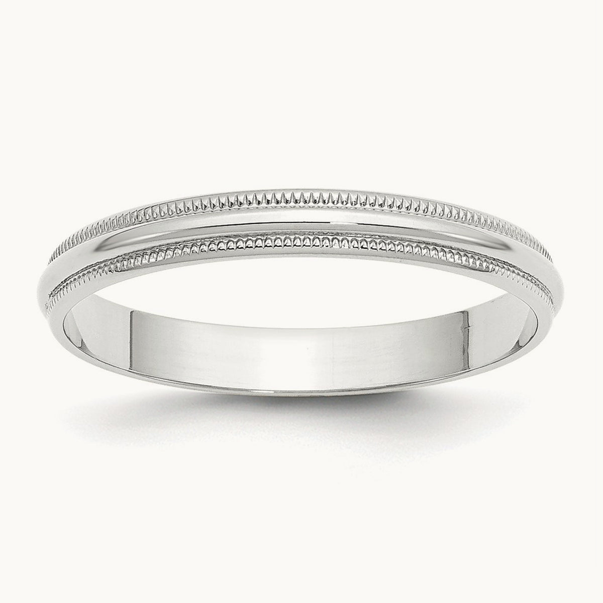 Lightweight Milgrain Half Round Band — 14K White Gold, 3mm