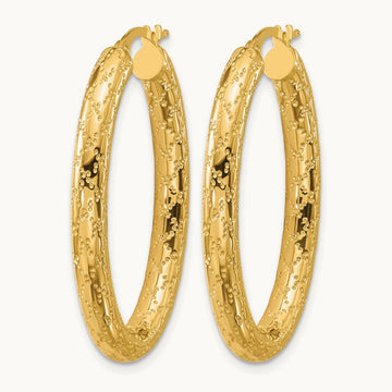 Polished Patterned Oval Hoop Earrings, 14K — Leslie's