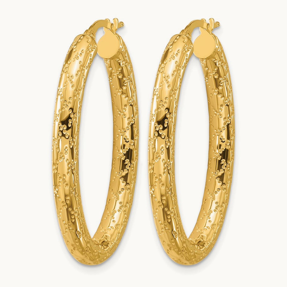 Polished Patterned Oval Hoop Earrings, 14K — Leslie's