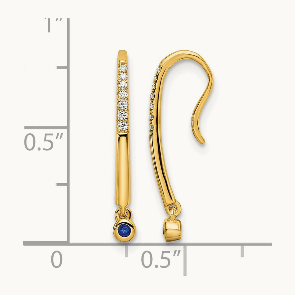 Polished Diamond and Sapphire Drop Wire Earrings, 14K